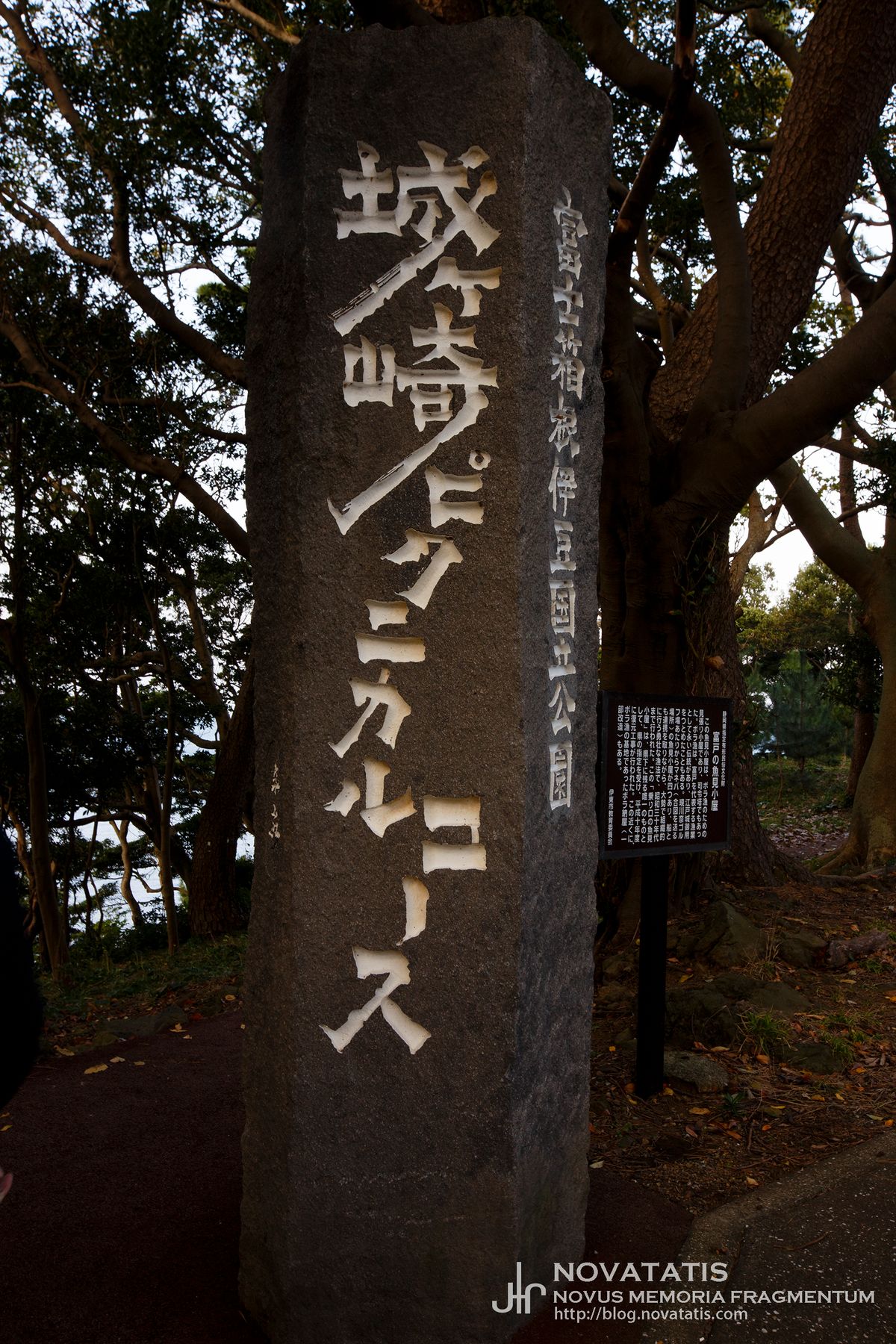 숲속 돌비석 “城ヶ崎…” 안내