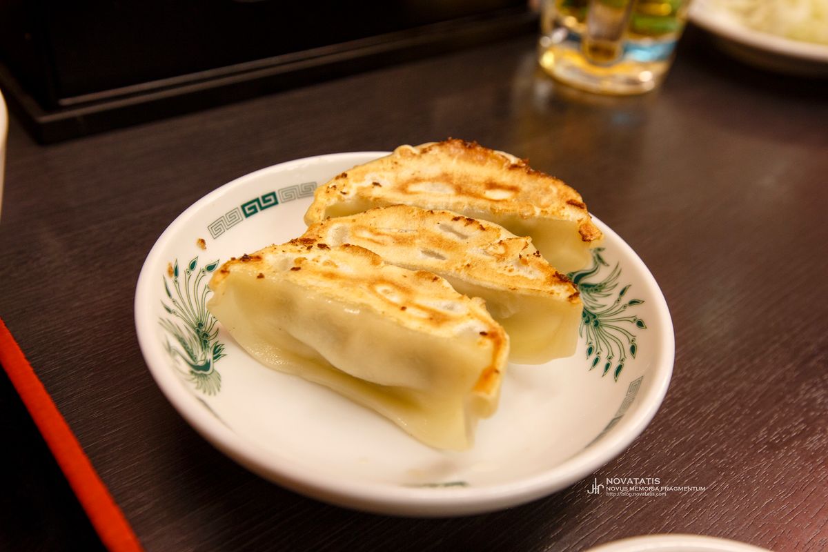 노릇하게 구워진 세 개 군만두