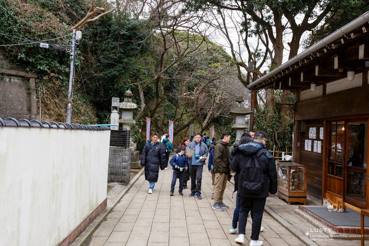 숲길 사원 입구를 걷는 관광객들