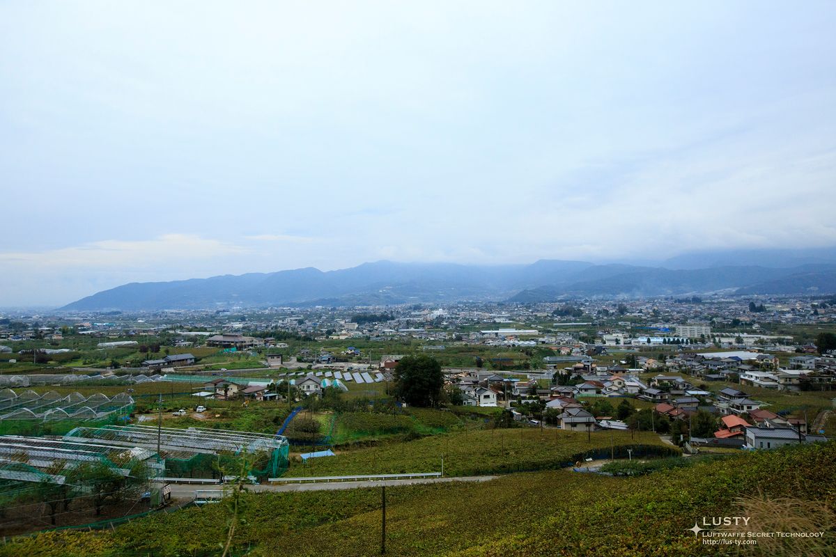 농가와 산이 펼쳐진 시골 전경