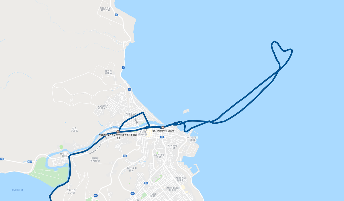 오호츠크해 연안과 유빙 항로 지도