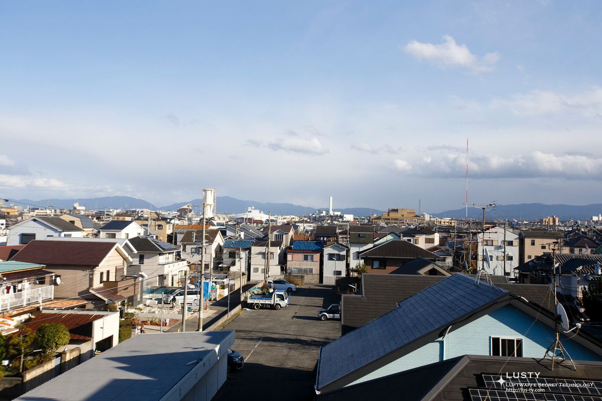 저층 주택과 산이 보이는 일본 스카이라인