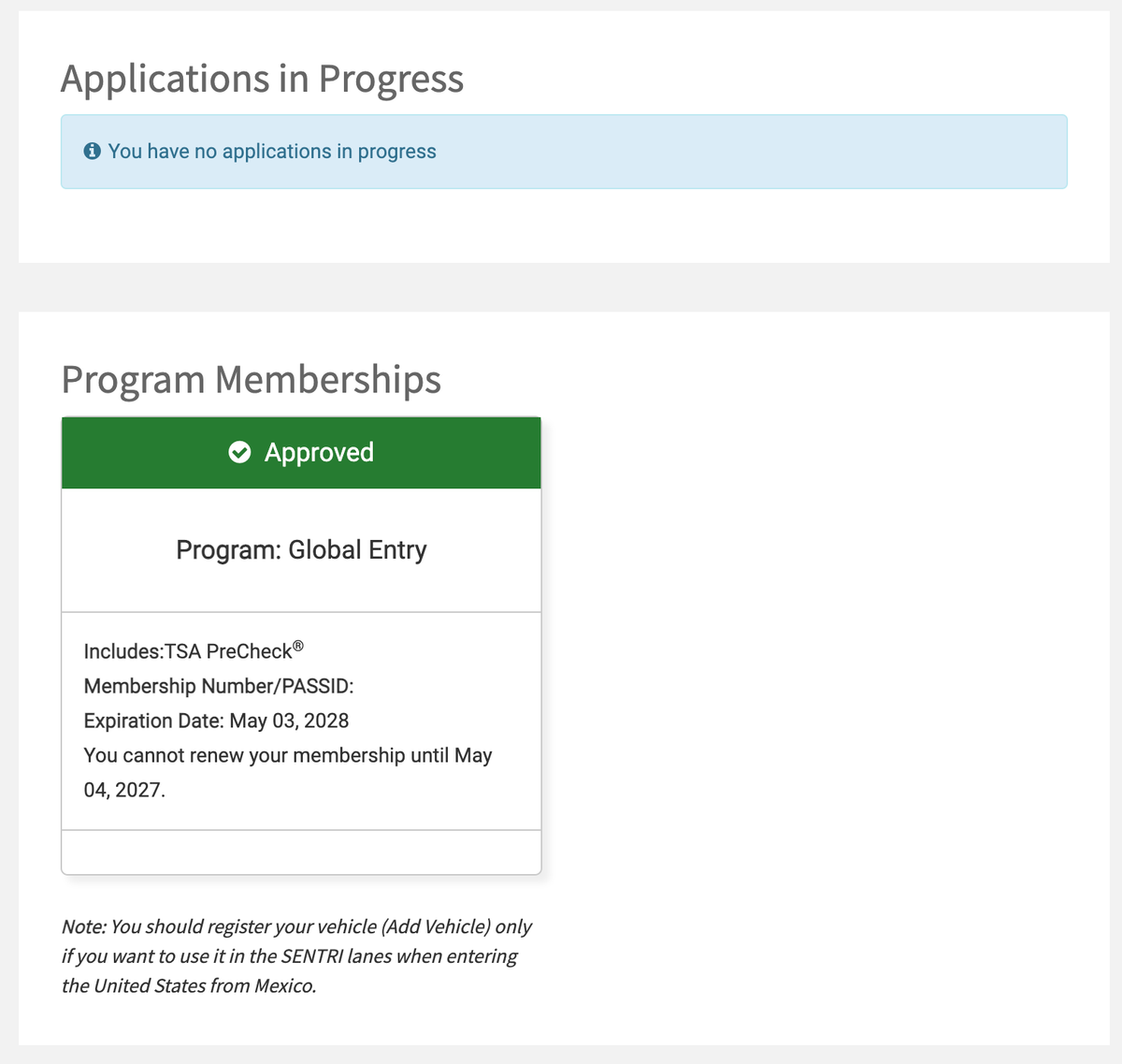 Global Entry 인증 완료 카드