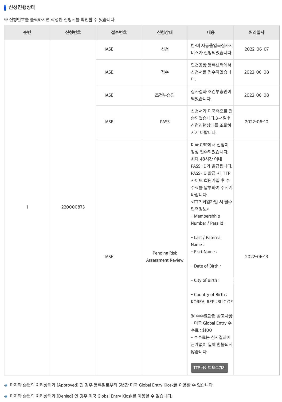 자동출입국심사 신청 진행표